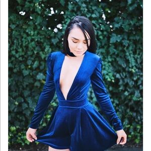Blue velvet shorts Jumpsuit